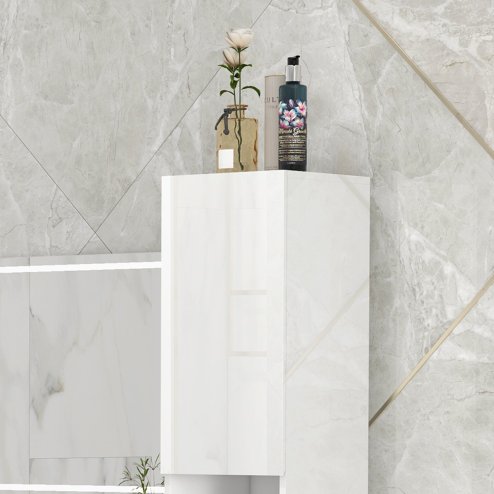 kleankin High Gloss Bathroom Cabinet, Free Standing Storage Cupboard with Doors and Adjustable Shelves, White