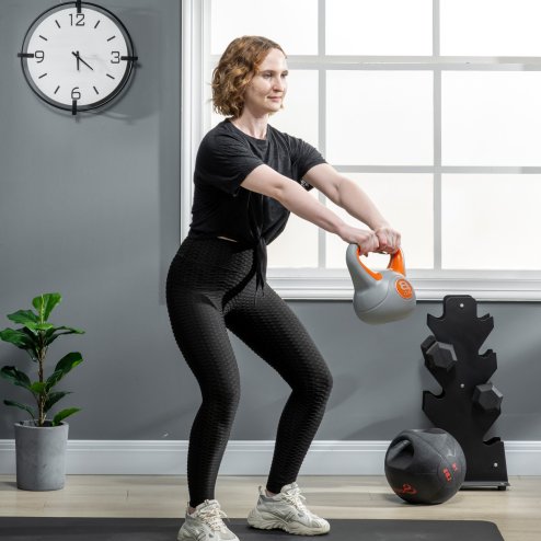 SPORTNOW Kettlebell, 8kg Kettle Bells with Handle for Home Gym Weight Lifting and Strength Training, Orange and Grey