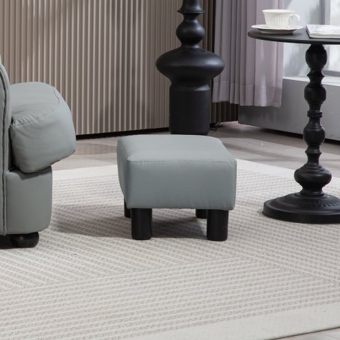 HOMCOM Faux Leather Footstool, Small Foot Rest, Rectangle Sofa Stool for Bedroom Living Room, Grey