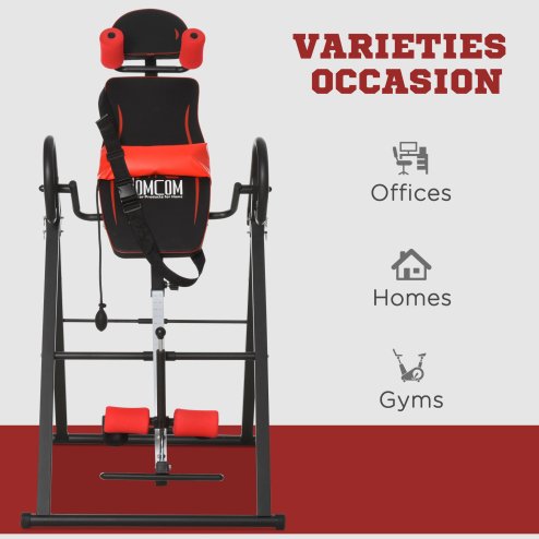 HOMCOM Gravity Inversion Table w/ Safety Belt Adjustable Hand Stand Home Back Stretcher Machine For Muscle Pain Relief, Red