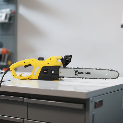 DURHAND Aluminium Chainsaw with Double Brake Protection and Blade Cover, 2000 W, 40 cm, for Wood, Trees and Branches, Yellow