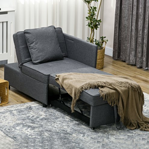 HOMCOM Convertible Single Sofa Bed with Thick Padded Seat, 3-in-1 Multi-Functional Sleeper Chair Bed with Magazine Pocket, for Living Room