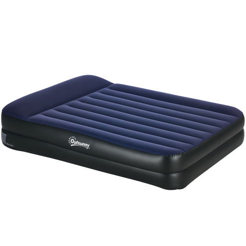 Outsunny King Size Bed with Built-in Electric Pump and Integrated Pillow, Inflatable Mattress with Carry Bag, Flocked Surface, Blow Up Airbed for Guest, Camping, Travel, 203 x 152 x 46cm