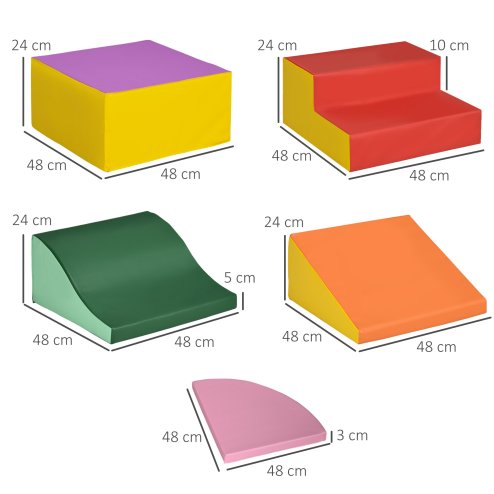 HOMCOM 6 Piece Soft Play Equipment, Kids Foam Blocks Toys for Climb and Crawl, Indoor Activity Play Set Playground for Toddler 1-3 Years Old, Red