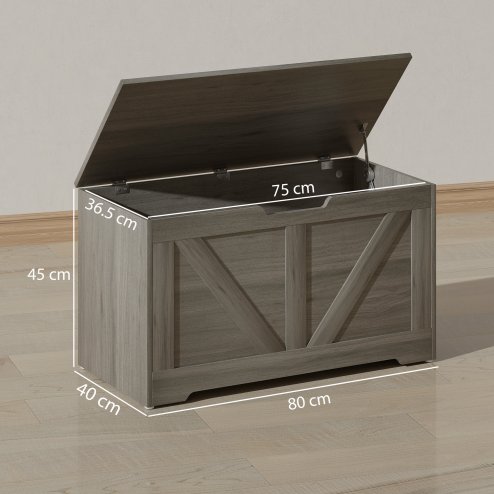 HOMCOM 100L Storage Chest, Storage Trunk with 2 Safety Hinges and U-shaped Cut-out Pull, Organiser Box for Living Room, Entryway, 80 x 40 x 45 cm, Charcoal Grey