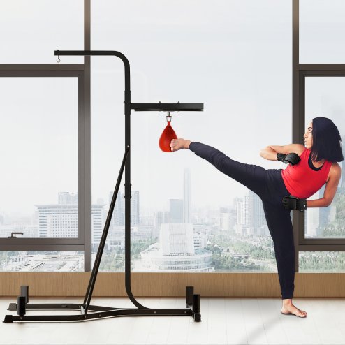 HOMCOM 2-in-1 170-190cm Freestanding Boxing Punch Bag Hanger, Speed Ball Station Platform, for Home, Gym, Black
