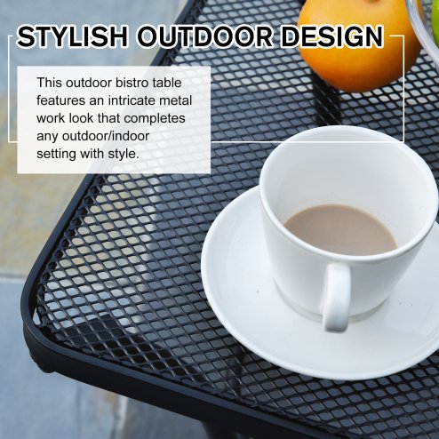 Outsunny 45cm Square Garden Table, Outdoor Metal Bistro Side Desk with Mesh Top, Black