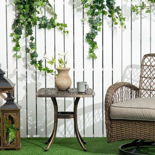 Outsunny Outdoor Garden Table with 38mm Dia. Umbrella Hole, Cast Aluminium Patio End Table with Anti-slip Foot Pads for Garden, Patio, Balcony, 54 x 54cm, Bronze Tone