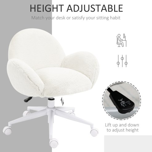 HOMCOM Fluffy Leisure Chair Office Chair with Backrest and Armrest for Home Bedroom Living Room with Wheels