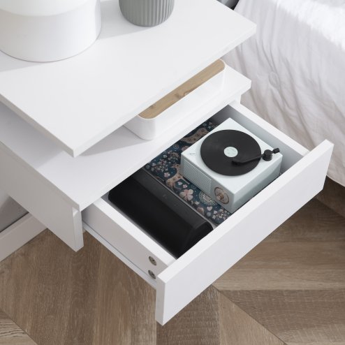 HOMCOM Floating Bedside Table Set of 2, Wall Mount Nightstands with Storage Drawer and Open Shelf for Bedroom, White