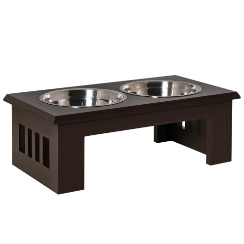 PawHut Raised Dog Bowl Feeding Bowls with Stand for Medium Dogs Elevated Pet Bowls Water Food Feeder 58L x 31W x 25H cm - Brown
