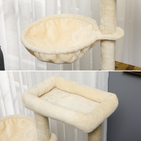 PawHut Cat Tree with Litter Box Enclosure, 2-in-1 Cat Tower for Indoor Cats with Cat House, Scratching Post, Hammock, Cushion, Rustic Brown