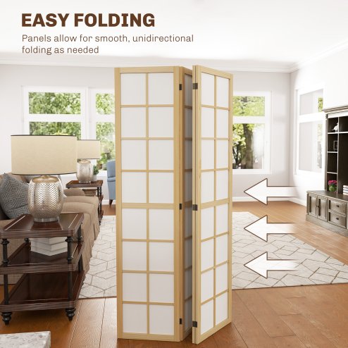 HOMCOM 4 Panel Folding Room Divider, Freestanding Privacy Screen, Indoor Room Partition for Living Room, Bedroom and Office, 160 x 170cm
