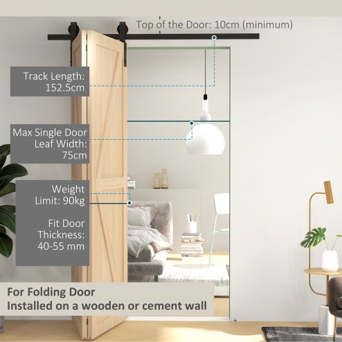 HOMCOM 5FT/152.5CM Bi-Folding Sliding Barn Door Hardware Track Kit, Heavy Duty Sliding Door Kit for 2 Doors with J Shape Hanger