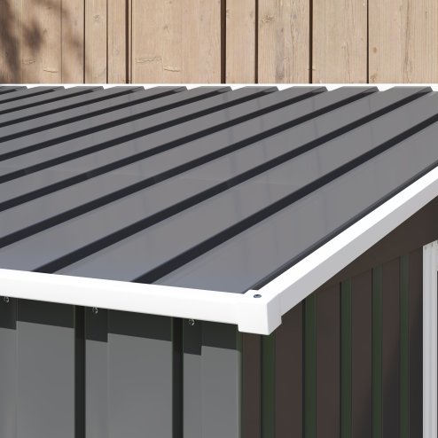 Outsunny 7 x 5FT Galvanised Metal Garden Shed with Foundation, Lean to Shed, Tool Storage House with Sliding Doors, 2 Vents, Adjustable Shelves and Hooks, Dark Grey