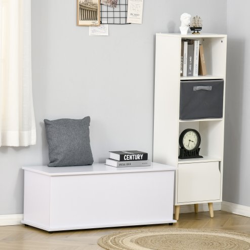 HOMCOM 113L Storage Chest, Storage Box with Flip-Top Lid and 2 Safety Hinges, Storage Trunk for Living Room, Entryway, 100 x 40 x 40 cm