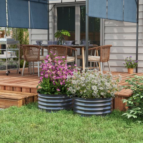 Outsunny Steel Raised Beds for Garden Set of 2, Outdoor Elevated Planter Box with Safety Edging, Easy-to-assemble Stock Tank for Growing Flowers, Herbs and Vegetables, Dark Grey