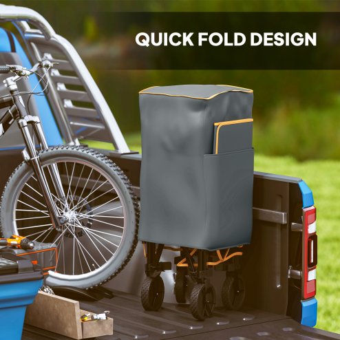 Outsunny Double Decker Folding Trolley on Wheels, 200KG & 350L Capacity Collapsible Wagon Festival Trolley Cart with 134cm Extended for Camping Sports Shopping Garden and Beach, Grey