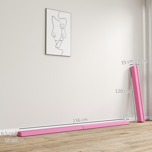 SPORTNOW 7.7ft Folding Gymnastics Beam, Floor Balance Beam for Kids with Anti-Slip Base, Gymnastics Equipment for Home Gym, Training Exercise, Pink