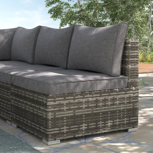 Outsunny Armless Rattan Garden Chair, Outdoor Rattan Chair with Cushions, PE Wicker Garden Furniture with Steel Frame, Adjustable Footpads for Garden, Terrace, Deep Grey