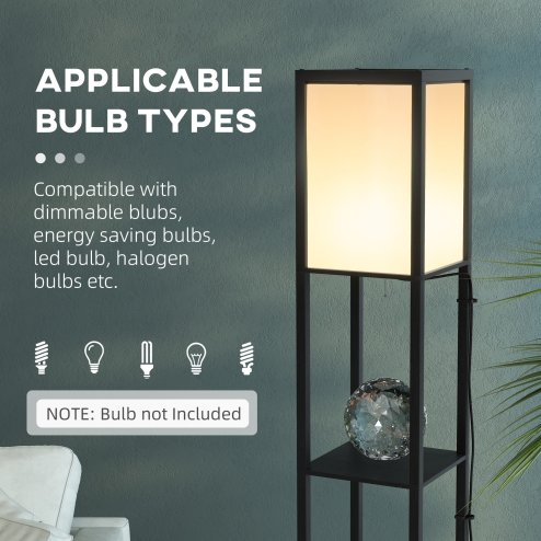 HOMCOM Floor Lamp with Shelves and Dual Light, Modern Corner Standing Lamp for Living Room, Bedroom, Bulb not Included, Black
