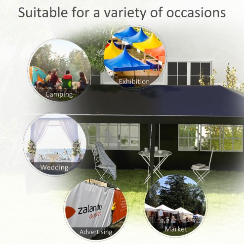 Outsunny 6 x 3 m Party Tent Gazebo Marquee Outdoor Patio Canopy Shelter with Windows and Side Panels Black