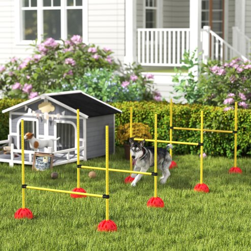 PawHut 4 Piece Agility Training Equipment for Dogs with Height Adjustable Jump Hurdle, Bag, Portable, Easy Assemble Dog Outdoor Obstacle Course for Training