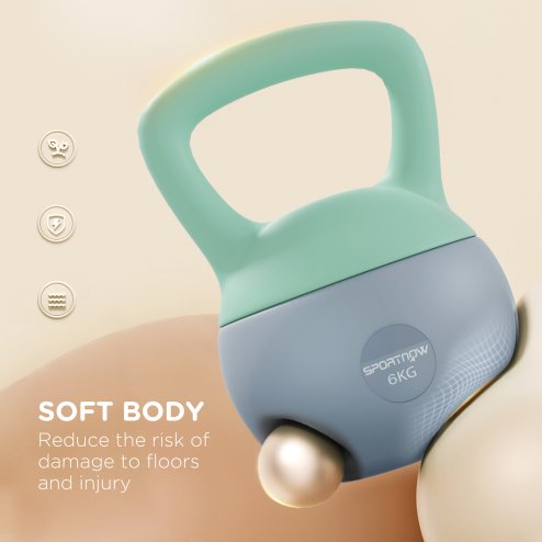 SPORTNOW Soft Kettlebell, 6kg Kettle Bell with Non-Slip Handle for Home Gym Weight Lifting and Strength Training, Grey and Green