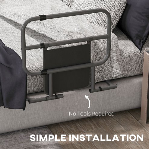 HOMCOM Large Safety Bed Rail for Elderly Adults, Heavy Duty Folding Bed Assist Rail with Storage Pocket for Disabled, Pregnant, Black