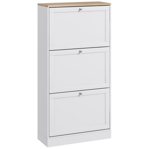 HOMCOM Shoe Cabinet with 3 Flip Drawers, Narrow Shoe Storage Cabinet for 18 Pairs, Freestanding Slim Shoe Rack for Entryway, Hallway