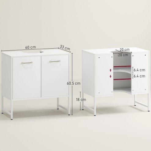 HOMCOM Under Sink Bathroom Cabinet, Freestanding Under Sink Cabinet with Soft-Close Doors and Adjustable Shelf for Basin without or with Pedestal