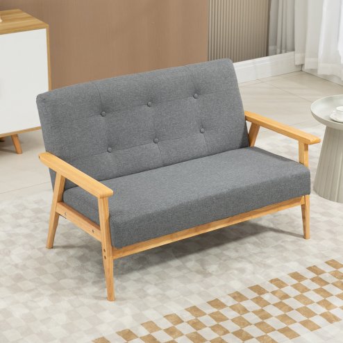 HOMCOM 2 Seater Sofa Modern Linen Fabric Upholstery Tufted Couch with Rubberwood Legs for Living Room and Kitchen