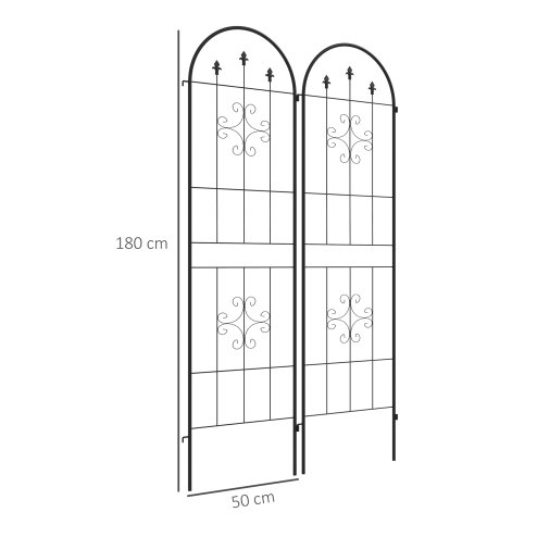 Outsunny Set of 2 Garden Trellis, Metal Trellis for Climbing Plants Support Frames, 50 x 180cm, Arrow Design