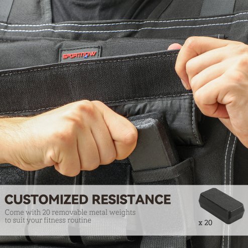 SPORTNOW 20KG Adjustable Weighted Vest, Weight Vest with 20 Metal Weights, Adjustable Straps and Reflective Strips, for Men and Women Running Cardio Exercise Strength Training