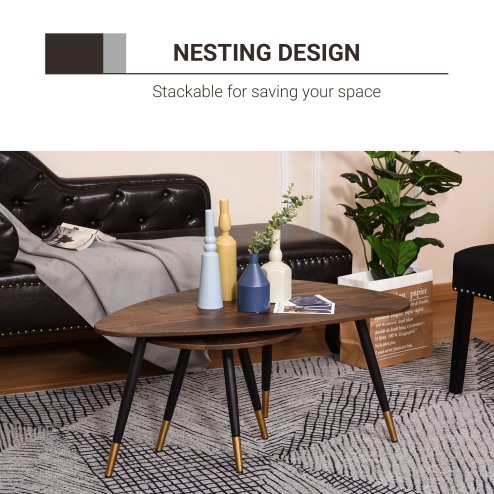 HOMCOM Coffee Table Set of 2, Nesting Coffee End Tables with Modern Decor, Side Table Triangle Occasional Stand Tea Table for Living Room Home and Office