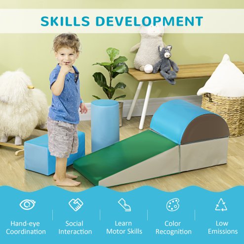 HOMCOM 5 Piece Soft Play, Climb and Crawl Activity Play Set for Baby Toddler, Soft Foam Blocks Indoor Play Equipment Learning Toys Blue