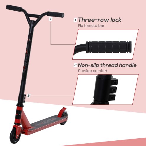 HOMCOM Street Stunt Scooter Intermediate and Beginner Freestyle Tricks Scooters For 14+ Teens Adult w/ Rear 10cm Wheel & Brake - Red