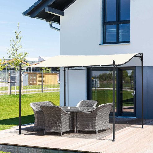 Outsunny 3 x 3 Meters Canopy Metal Wall Gazebo Awning Garden Marquee Shelter Door Porch, Cream White