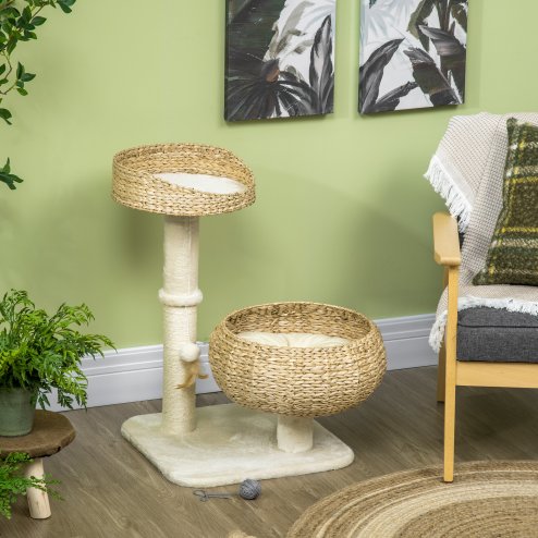 PawHut 72cm Cat Tree for Indoor Cats with 2 Beds, Kitten Tower with Scratching Post, Toy Ball - Beige