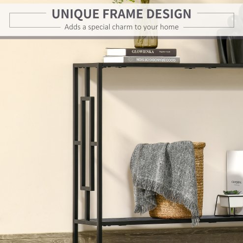 HOMCOM Industrial Console Table with Storage Shelf, Narrow Hallway Dressing Desk with Metal Frame for Living Room, Bedroom