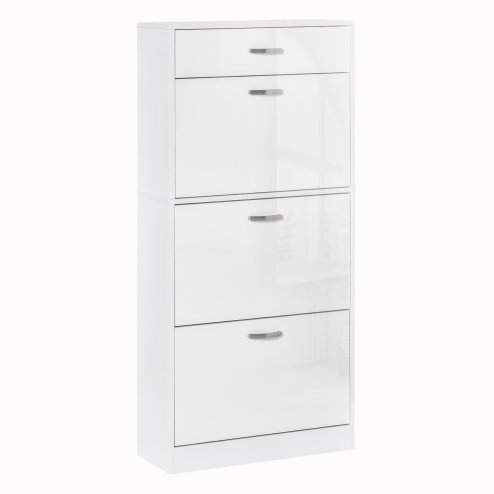 HOMCOM Shoe Cabinet with 3 Flip Drawers, High Gloss Shoe Storage Cabinet with Top Drawer and Adjustable Shelves, Shoe Cupboard for 18 Pairs