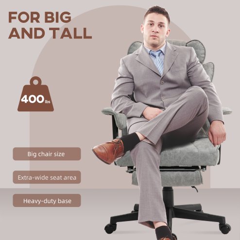 HOMCOM Office Chair, Ergonomic Desk Chair with Foot Rest, Lumbar Support, Reclining Function and Wide Seat, Height-Adjustable High Back Swivel Rolling for Home Office, Support up to 180 kg, Grey