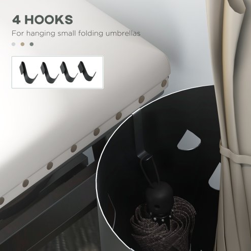 HOMCOM Steel Umbrella Stand, Round Umbrella Holder with 4 Hooks and Removable Drip Tray, Hollowed Umbrella Basket for Hallway, Dark Grey