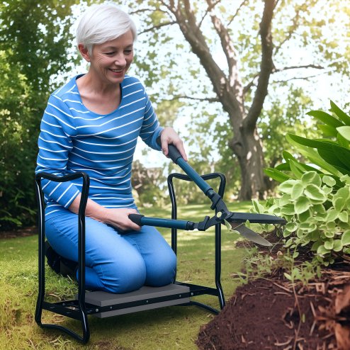 Outsunny 2 in 1 Garden Kneeler Seat, Kneeling Pad Support Bench, Foldable Knee Protector, Grey