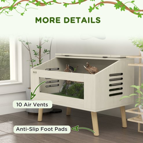 PawHut 111L Reptile Vivarium Terrarium with Tempered Glass Windows, Openable Top for Snake Lizards, Horned Frogs, Chameleons, Hamsters, Gerbils, 80 x 50 x 60cm