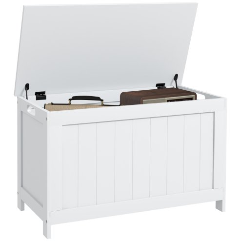 HOMCOM Storage Chest, Modern Storage Trunk with 2 Safety Hinges and Cut-out Handles, Wooden Toy Box for Living Room, Entryway, 76 x 40 x 48 cm