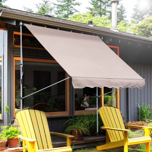 Outsunny Balcony 2 x 1.5m Manual Adjustable Awning DIY Patio Clamp Awning Canopy  Retractable Shade Shelter - Beige