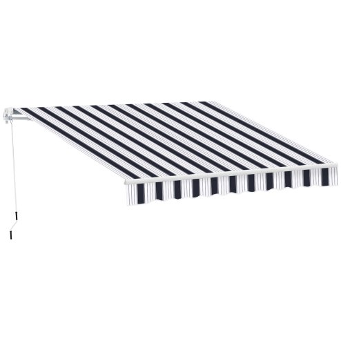 Outsunny 2.5m x 2m Retractable Awning, DIY Garden Awning Canopy, Anti-UV Sun Shade Shelter with Aluminium Frame and Crank Handle, Blue and White