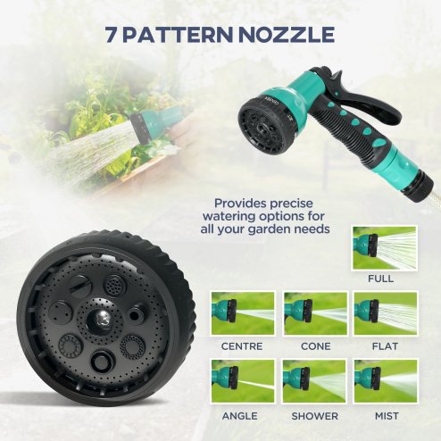 Outsunny Retractable Hose Reel Wall Mounted, 30+2m Garden Hose Pipe Reel with Lock, Auto Rewind, 7 in 1 Spray Nozzle, Includes Wall Fixings, 180?? Swivel, Outdoor Watering, Grey