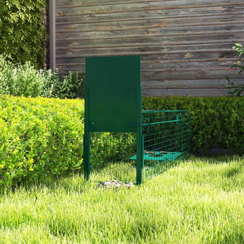 Outsunny Single Door Humane Rat Trap for Small Animals, Metal Outdoor and Indoor Squirrel Trap for Mice, Cats, Rabbits, 100 X 25 X 28cm, Dark Green